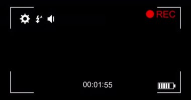 Kayıt simgeleri ve sembolleri 4k ile siyah arka plan üzerinde kamera ekranıdijital animasyon