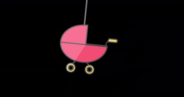 Digitale Animation Des Kinderwagens Auf Schwarzem Hintergrund Mit Kopierraum — Stockvideo