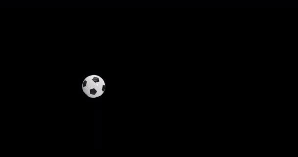黒い背景4Kのコピースペースを持つサッカーボールでスポーツ速報ニュース放送のデジタルアニメーション — ストック動画