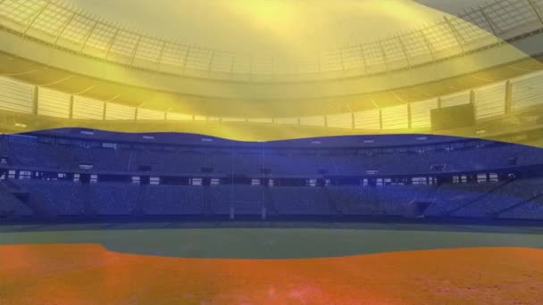 Animación Una Bandera Colombiana Frente Estadio Deportivo — Vídeo de stock