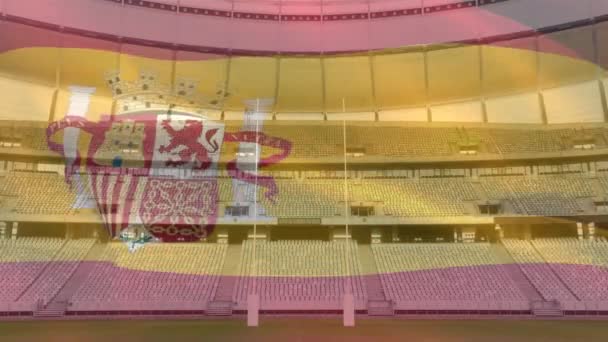 体育场前飘扬的西班牙国旗的动画 — 图库视频影像