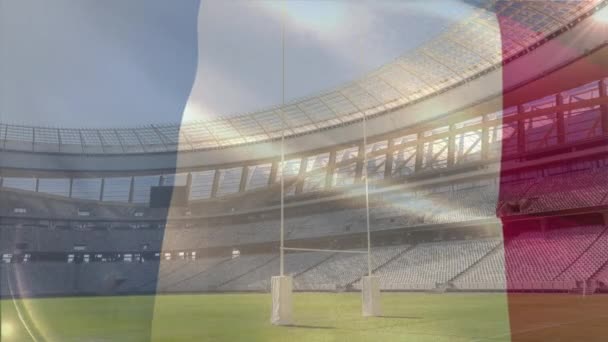 Animación Una Bandera Francesa Frente Estadio Deportivo — Vídeo de stock