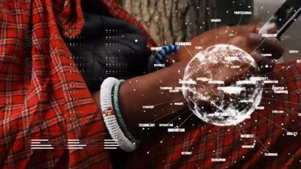 백그라운드에서 스마트 사용하는 지구본 데이터 네트워크 회전의 애니메이션 — 비디오