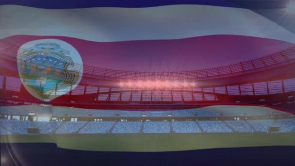 Animación Una Bandera Costarricense Frente Estadio Deportivo — Vídeo de stock