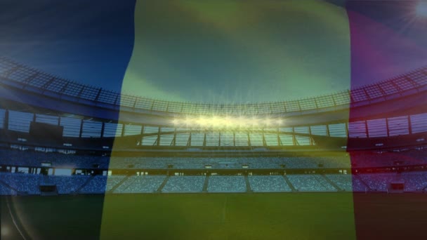 Анимация Выдувающего Бельгийского Флага Перед Спортивным Стадионом — стоковое видео