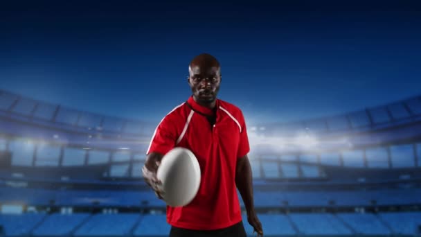 Animation Joueur Afro Américain Rugby Pointant Jouant Avec Une Balle — Video