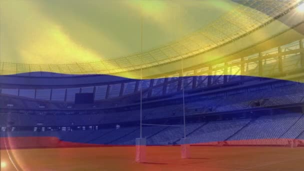 스포츠 경기장 앞에서 콜롬비아 국기의 애니메이션 — 비디오