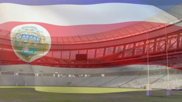 Animation Drapeau Costaricain Soufflant Devant Stade Sportif — Video