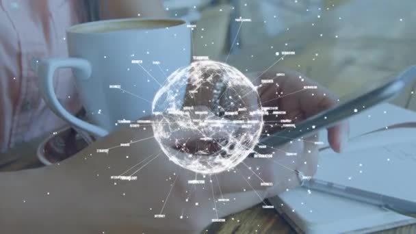 Анімація Земної Кулі Даних Язок Мережі Спінінг Час Молода Кавказька — стокове відео