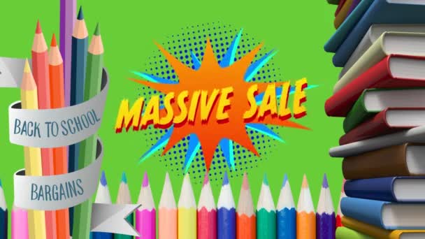 Geri Okul Bargains Massive Sale Sarı Kırmızı Yanında Kitap Kalem — Stok video