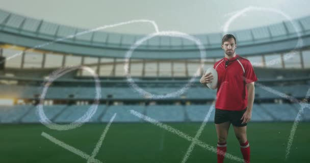 Animation Joueur Rugby Masculin Caucasien Debout Tenant Une Balle Dans — Video