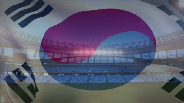 Animation Einer Wehenden Südkoreanischen Flagge Vor Einem Sportstadion — Stockvideo
