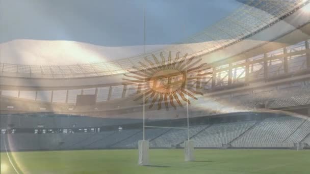 Animación Una Bandera Argentina Frente Estadio Deportivo — Vídeos de Stock