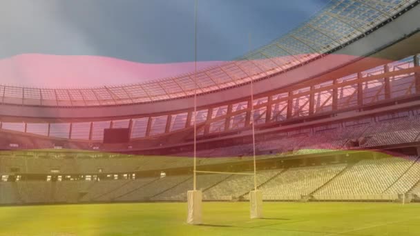 Animacja Dmuchanie Niemieckiej Flagi Przed Stadionem Sportowym — Wideo stockowe