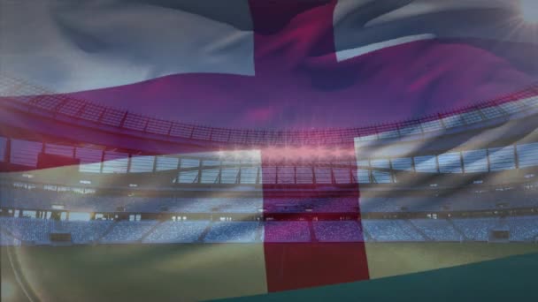 Animation Drapeau Anglais Soufflant Devant Stade Sport — Video