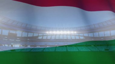 Bir spor stadyumu önünde üfleme Macar bayrağı animasyon