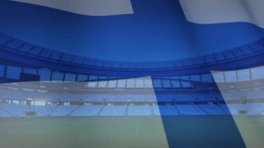 Bir spor stadyumu önünde üfleme Fin bayrağı animasyon