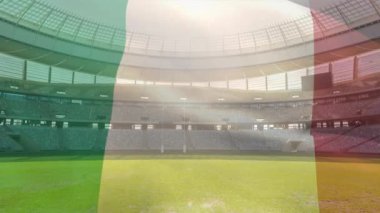 Bir spor stadyumu önünde bir üfleme İtalyan bayrağı animasyon