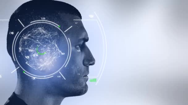 Animation Globe Spinning Data Connection Network Roting Circles Side View — Αρχείο Βίντεο