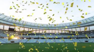 Altın konfeti düşen bir spor stadyumu animasyonu