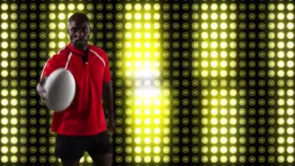 Animation Joueur Rugby Afro Américain Jouant Avec Une Balle Regardant — Video