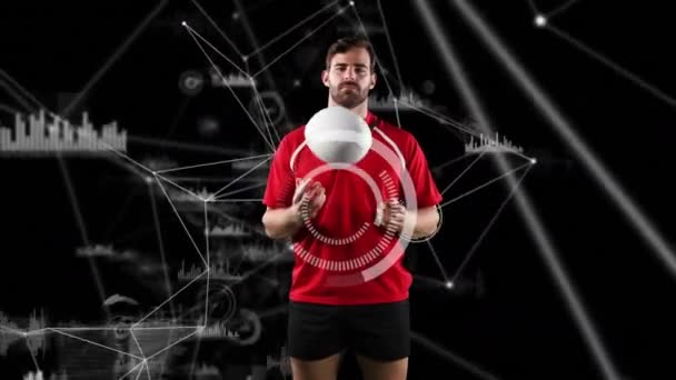 Animación Jugador Rugby Masculino Caucásico Jugando Con Una Pelota Mirando — Vídeos de Stock