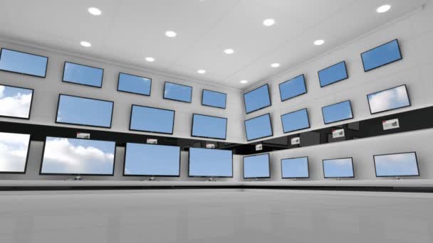 Animation Blue Sky Clouds Displayed Multiple Television Screens Store — Stock Video