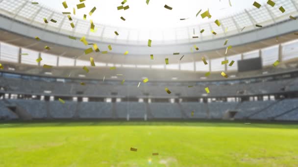 Animatie Van Een Sportstadion Met Gouden Confetti Vallende — Stockvideo