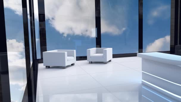 Animatie Van Blauwe Lucht Wolken Buiten Modern Interieur — Stockvideo