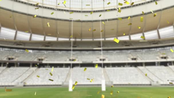 金色の紙吹雪が落ちるスポーツスタジアムのアニメーション — ストック動画