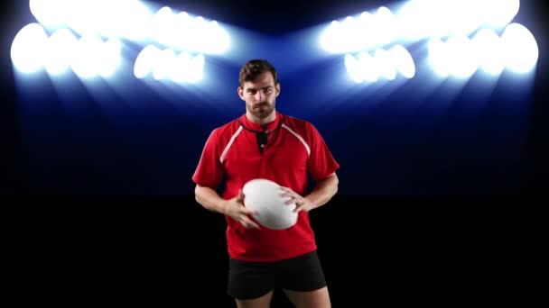 Animação Jogador Rugby Masculino Caucasiano Brincando Com Uma Bola Olhando — Vídeo de Stock