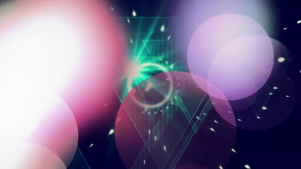 Animatie Van Vallende Sterren Gloeiende Geometrische Vormen Met Lens Flare — Stockvideo