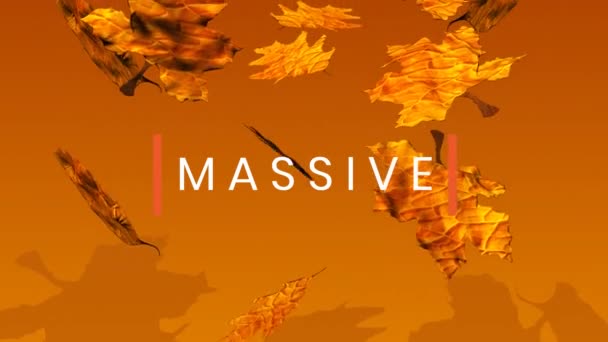 単語マッシブのアニメーションと単語秋の販売は オレンジ色の形とオレンジ色の背景に落ち葉と白い大文字で販売 — ストック動画