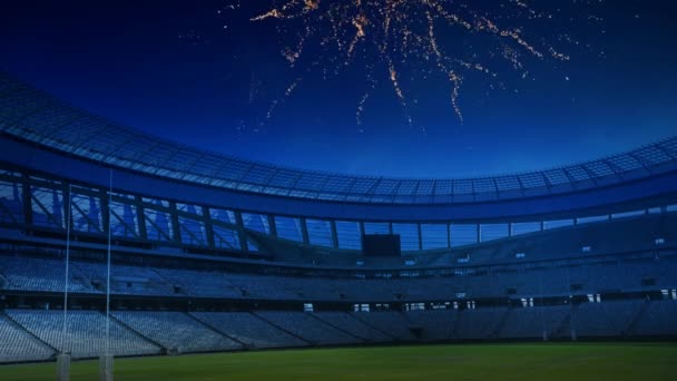 Animation Sports Stadium Night Firework Display — Stock Video