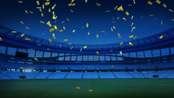 Animatie Van Een Sportstadion Nachts Met Gouden Confetti Vallen — Stockvideo