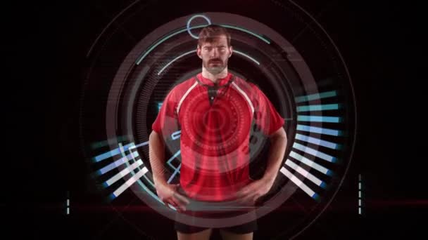 Animación Jugador Rugby Masculino Caucásico Pie Con Las Manos Las — Vídeos de Stock