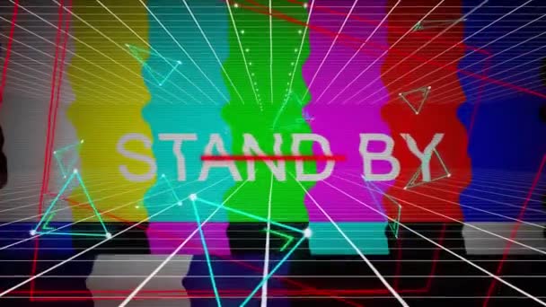 Animação Triângulos Linha Azul Brilhante Linhas Vermelhas Flutuando Palavras Stand — Vídeo de Stock