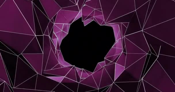 Цифрова Анімація Геометричного Тунелю Багатокутника Розкриває Сяючі Зірки Чорному Тлі — стокове відео