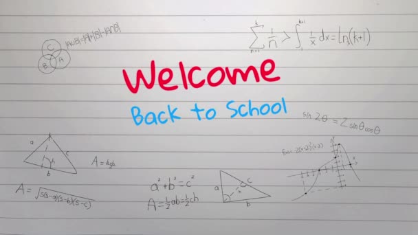 Animación Las Palabras Welcome Back School Manuscrita Rojo Azul Con — Vídeo de stock