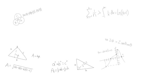 Animation Des Formules Mathématiques Manuscrites Sur Fond Blanc — Video