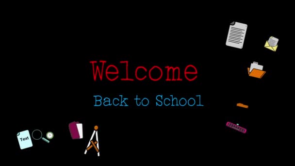 Animazione Delle Parole Welcome Back School Scritte Rosso Blu Con — Video Stock