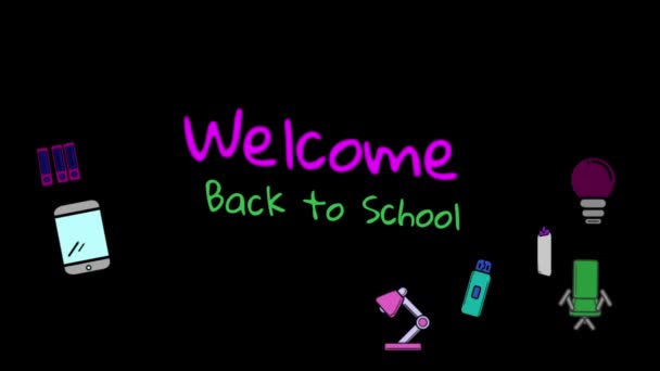 Animación Las Palabras Welcome Back School Manuscrita Rosa Verde Con — Vídeo de stock