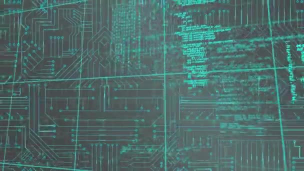 緑と黒の回路基板上のデータスクロールのアニメーション — ストック動画