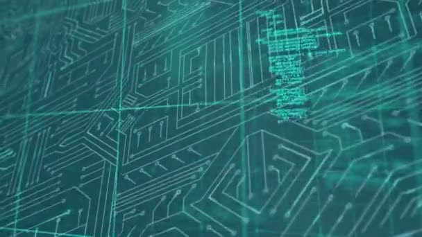 Animation Green Data Scrolling Green Circuit Board — Stock Video