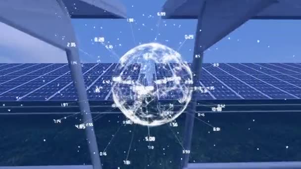 Animace Otáčení Větrných Turbín Solárních Panelů Proti Modré Obloze Otáčející — Stock video