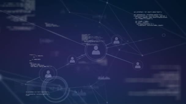 Animering Ett Globalt Nätverk Och Dataanslutningar Med Databehandling Mörkblå Bakgrund — Stockvideo