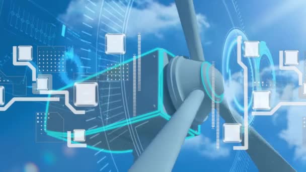 Animation Une Éolienne Tournante Contre Ciel Bleu Avec Des Liens — Video