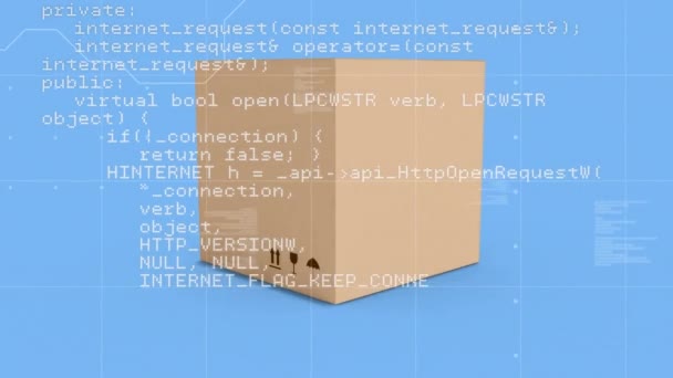 Animación Del Procesamiento Datos Blancos Con Una Caja Cartón Moviéndose — Vídeo de stock