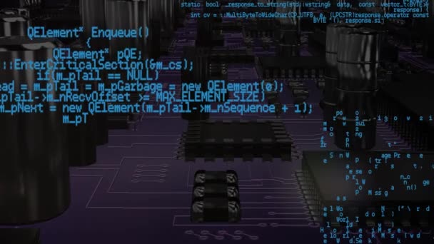 紫色电路板上向上滚动的蓝色数据动画 — 图库视频影像