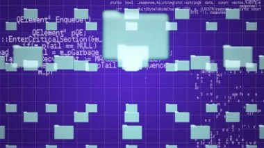 Kılavuz ve mor arka plan üzerinde hareket eden asma kilit ve klasörlerle veri işlemenin animasyonu